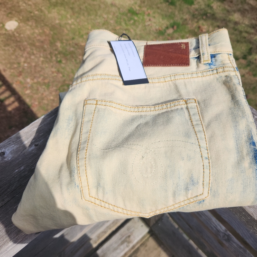 R13 Faded Yellowed Bleached Selvedge Pleated Cuff Shreded Skinny Jean Rare
